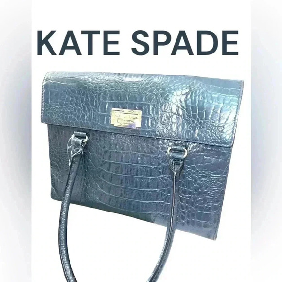 kate spade Handbags - Elegant KATE SPADE Blue Crocodile-Embossed Leather Handbag